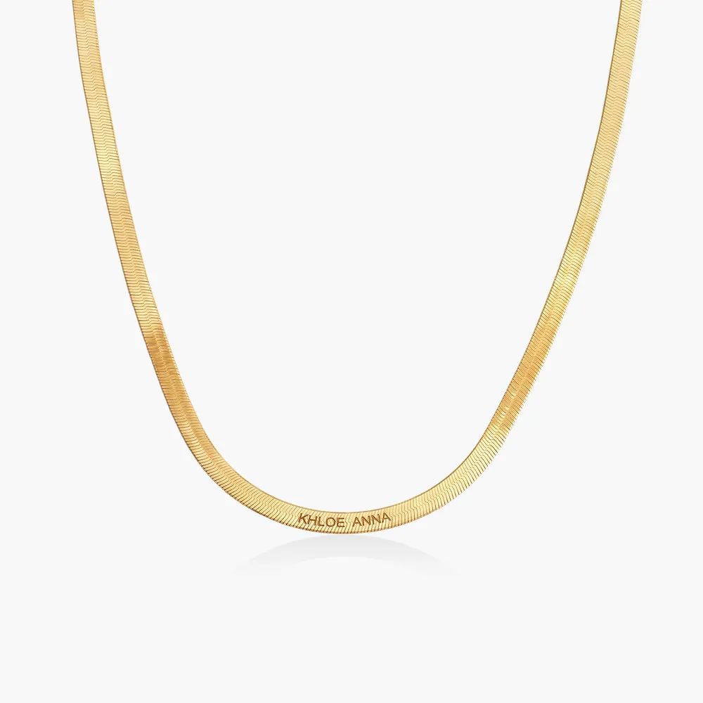 Herringbone Engraved Slim Chain Necklace - Gold Vermeil | Oak & Luna (US)