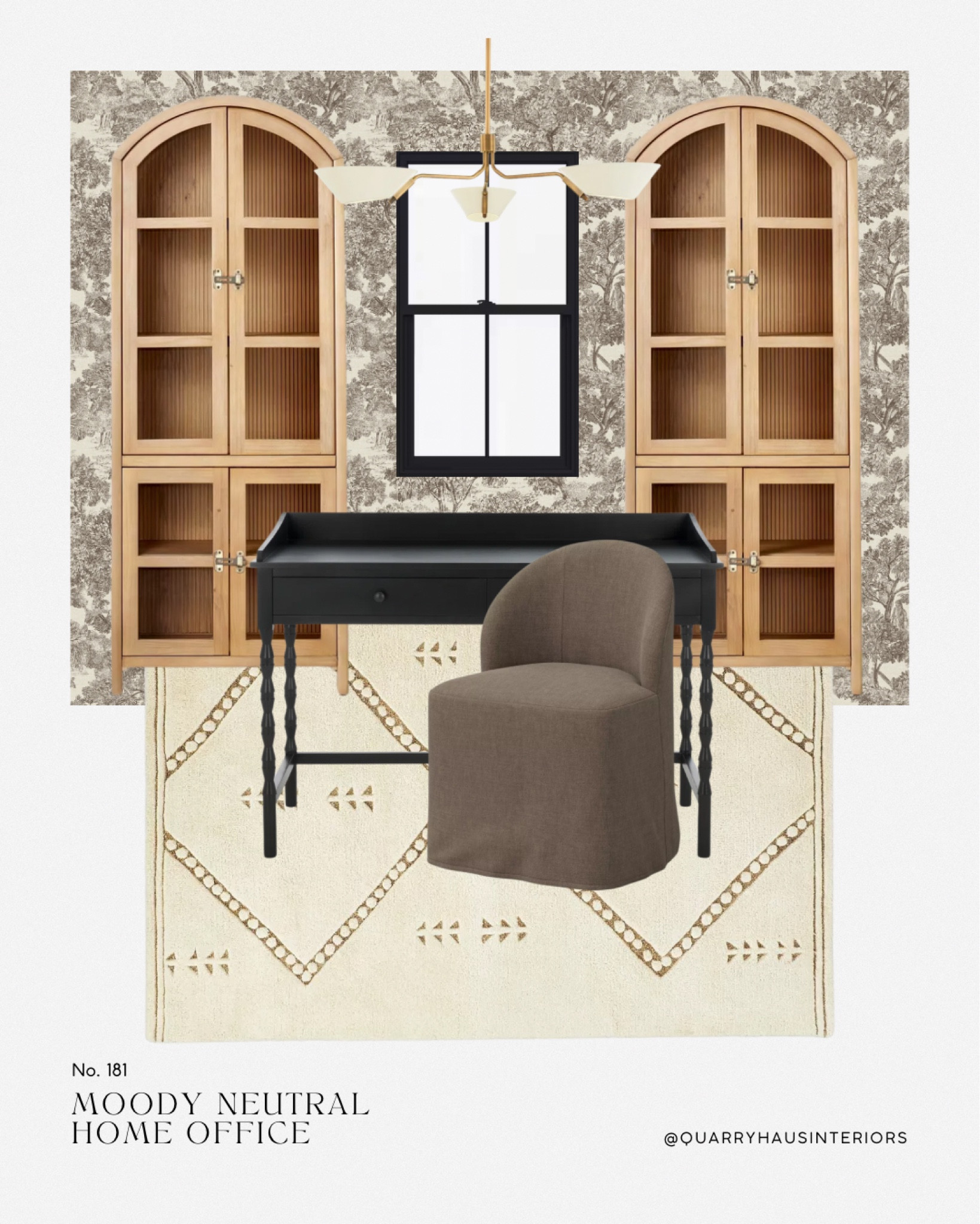 Moody neutral home office design 🖤 I love how the brown and cream wallpaper sets the vibe in here! 

#LTKHome