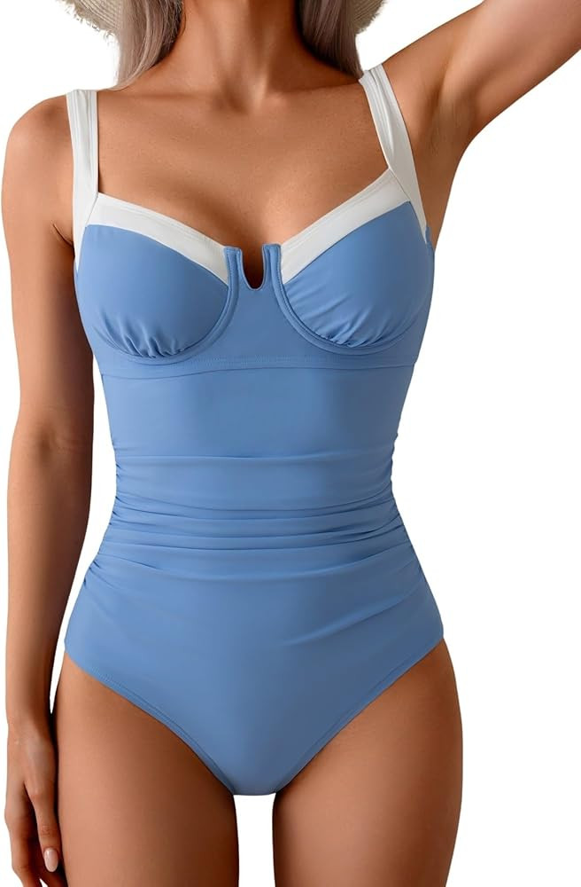 B2prity Women's Underwire One Piece Swimsuits Tummy Control Bathing Suits Push Up Swim Suit Color... | Amazon (US)
