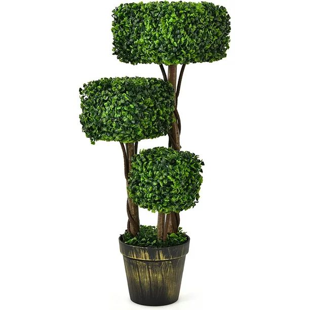 Bilot 36” Artificial Triple Square Shaped Boxwood Topiary Tree W/ Cement-Filled Plastic Pot, Fa... | Walmart (US)