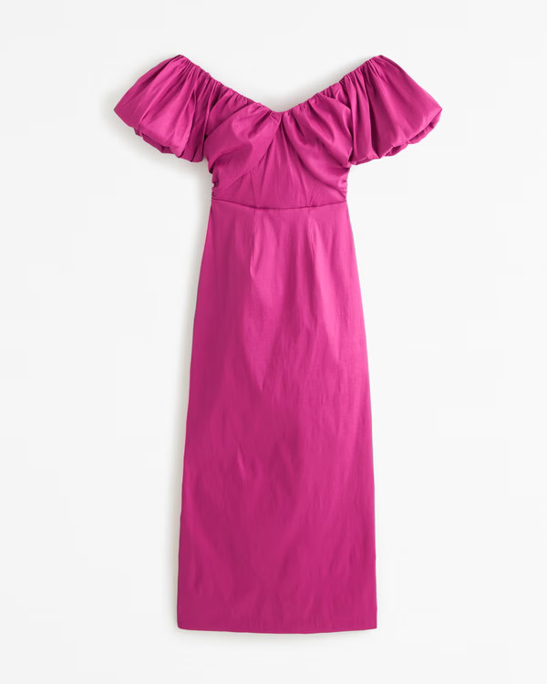 Taffeta Off-The-Shoulder Midi Dress | Abercrombie & Fitch (US)