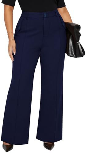 Plus Size Women's Wide Leg High Waist Dressy Work Pants | Amazon (US)