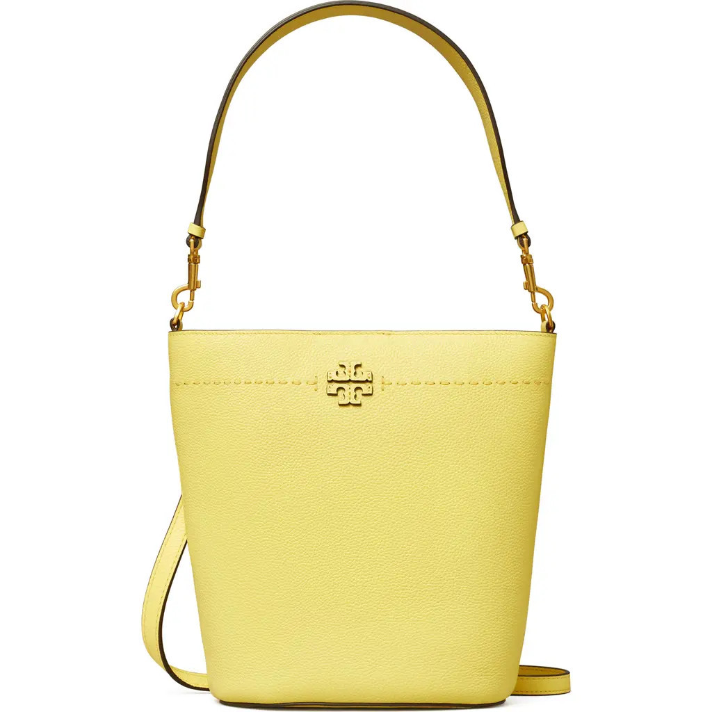 Tory Burch McGraw Leather Bucket Bag in Vintage Yellow at Nordstrom | Nordstrom
