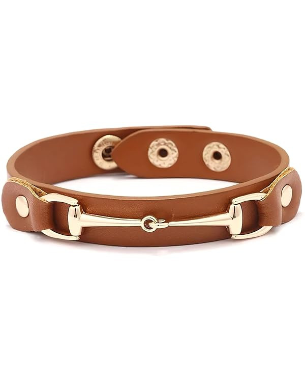 AWST Int'l Vegan Leather Bracelet w/Gold Tone Snaffle Bit STD / Brown | Amazon (US)