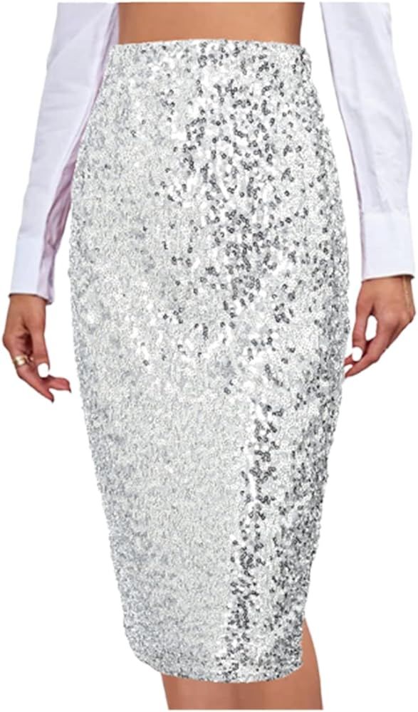 Jemiwa Women's Sequin Skirt Stretchy Bodycon High Waist Glitter Sequins Pencil Skirts for Women P... | Amazon (US)