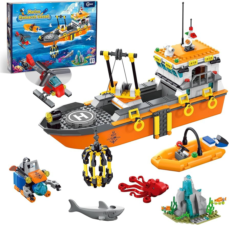 City Ocean Explorer Ship Building Set, Fun Toy Exploration Boat Building Block Kit with LED Light... | Amazon (US)