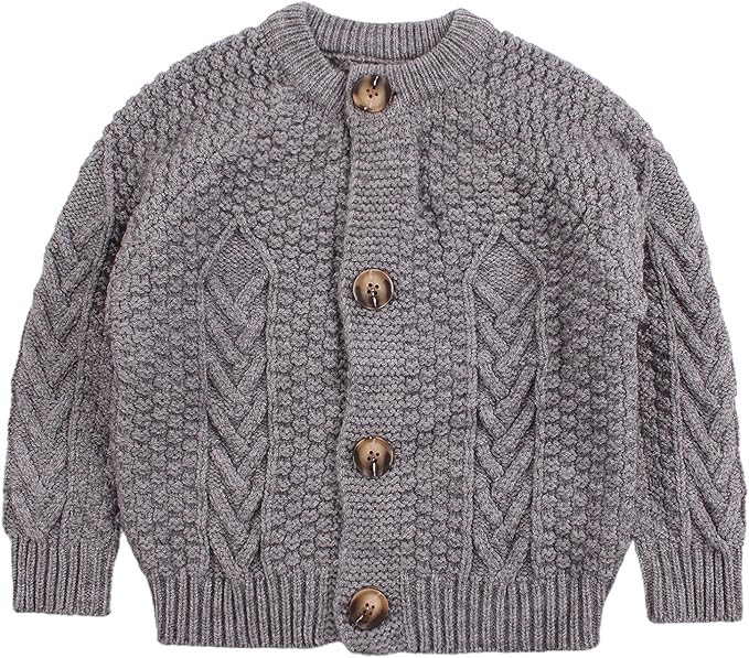 Peecabe Toddler Girl Sweaters Cable Knit Long Sleeve Crewneck Chunky Crochet Cardigans 1-6T | Amazon (US)