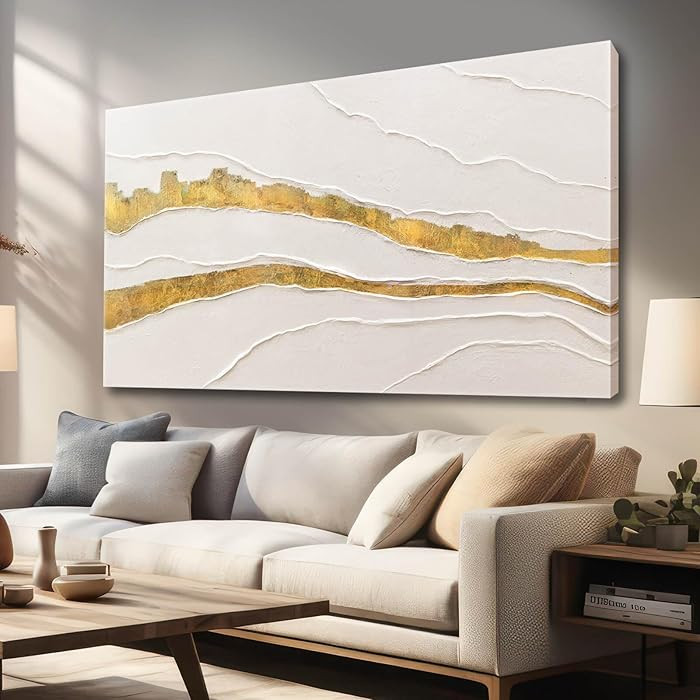 VAYIMDH Canvas Abstract Art White Large Wall Decorations for Living Room Gold Foil Abstract Wall ... | Amazon (US)