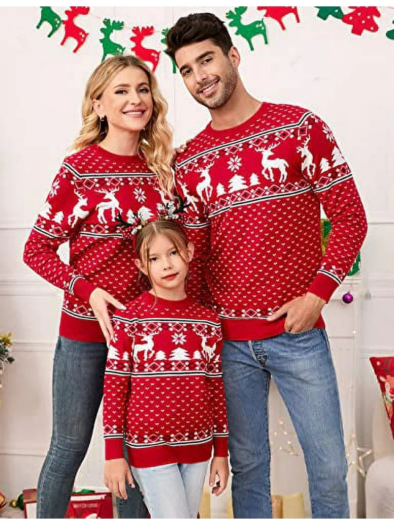 GymChoice Family Christmas Sweater,Crew Neck Long Sleeve Reindeer Snowflakes Knitted Pullover for... | Walmart (US)