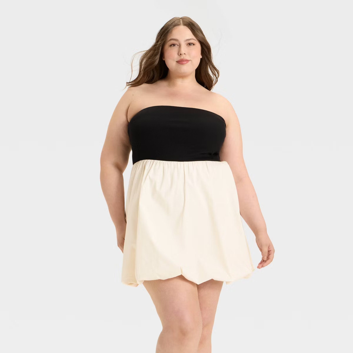 Women's Tube Bubble Mini A-Line Dress - A New Day™ Black/Cream 2X | Target
