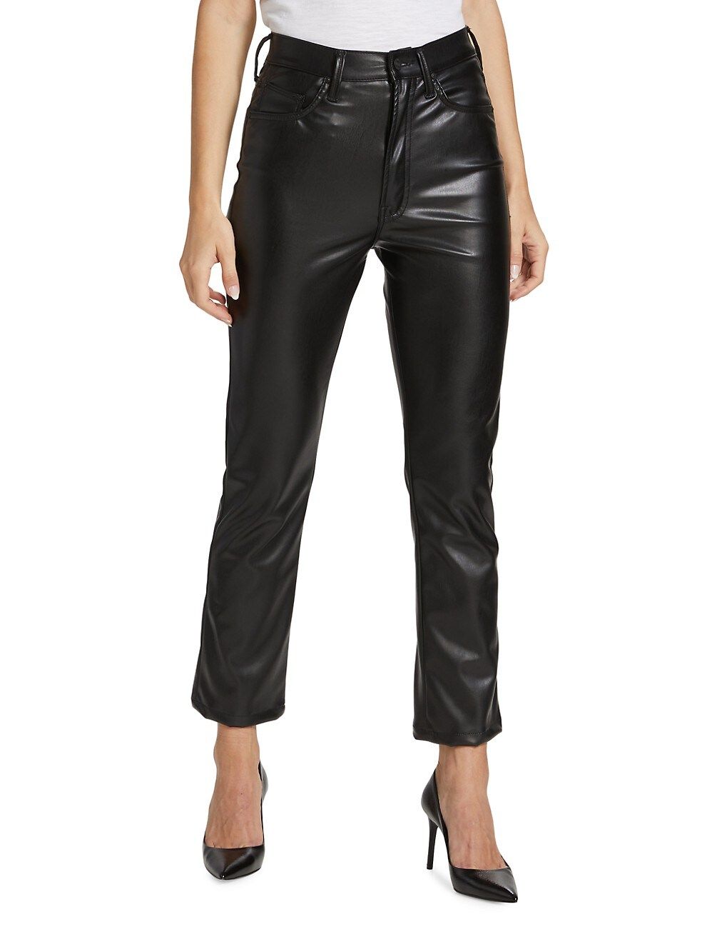 Mother Rider High-Rise Cropped Faux-Leather Ankle Jeans | Saks Fifth Avenue