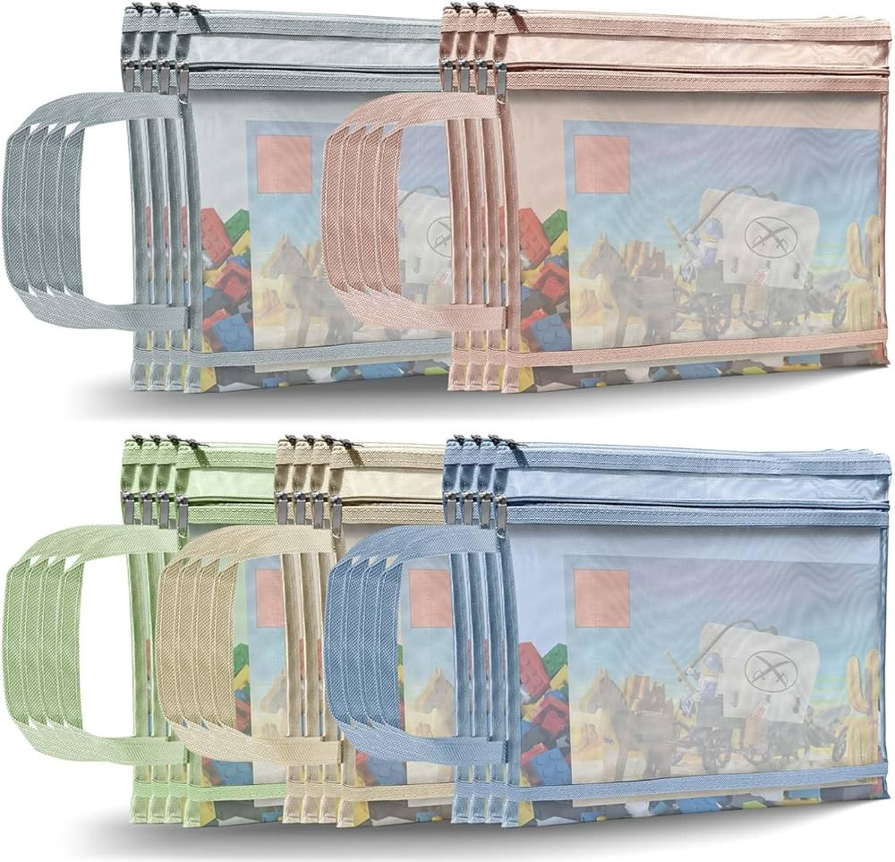 20 Pack Toy Storage Pouch Bags, Colored Mesh Zipper Double-Layer Nylon Puzzle Building Block Sets... | Amazon (US)