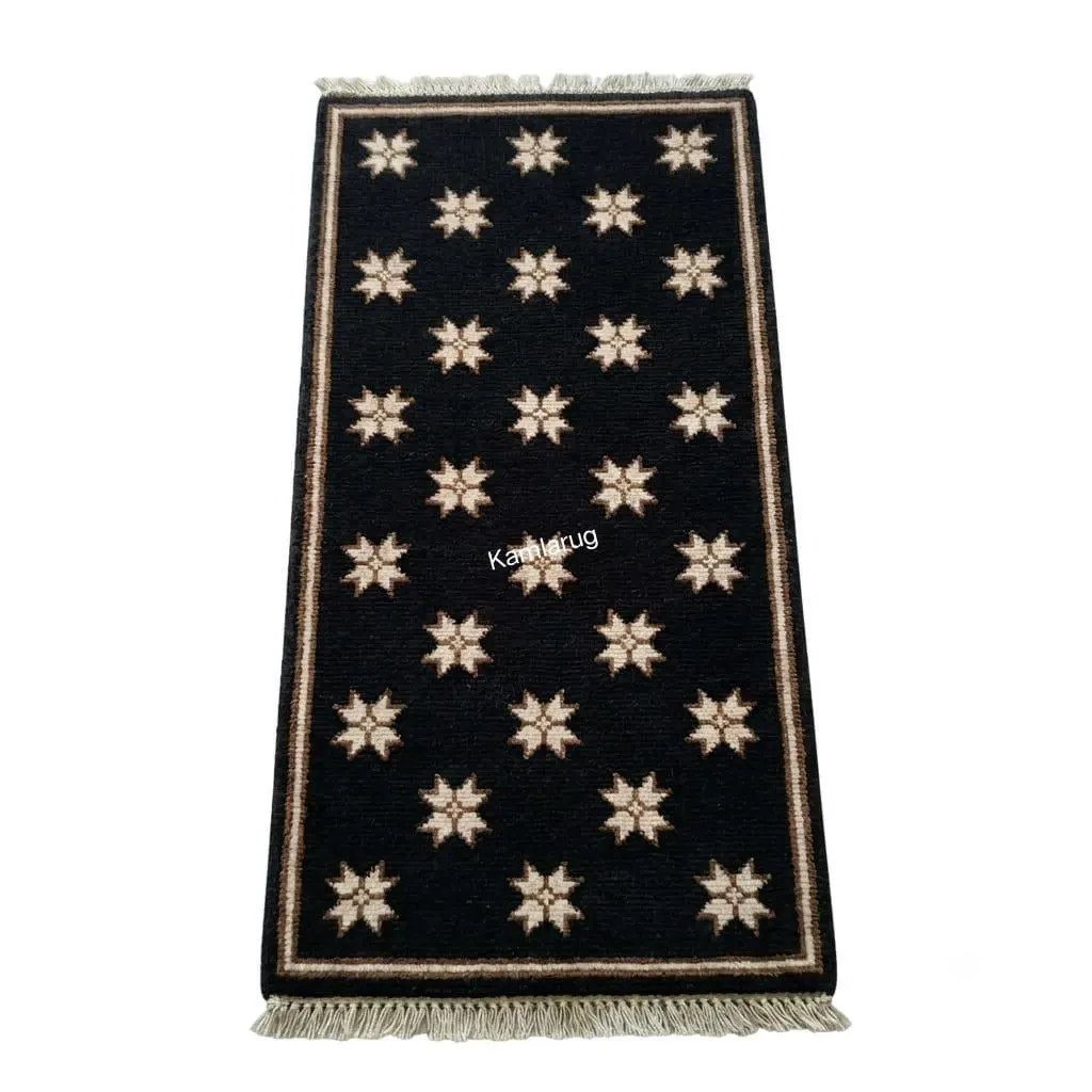 Hand Knotted Wool Star Runner Rug, Black Ivory Farmhouse Hallway Entryway | Etsy (Global)