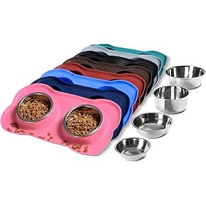 Hubulk Pet Dog Bowls 2 Stainless Steel Dog Bowl with No Spill Non-Skid Silicone Mat + Pet Food Scoop | Amazon (US)