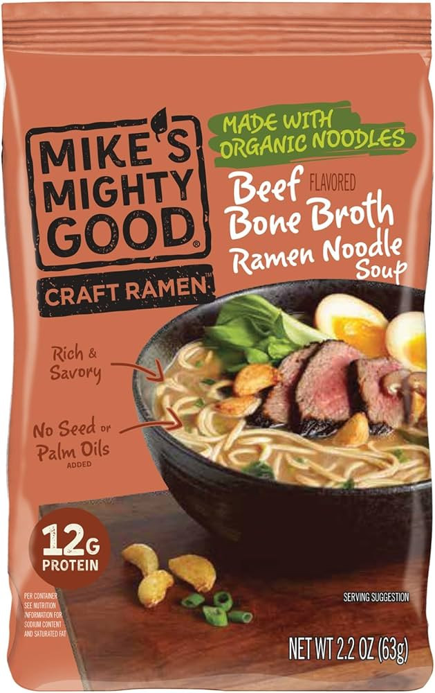 Mike's Mighty Good Beef Ramen Noodles Bone Broth Pillow Pack (Pack of 7) - 12g Protein Instant Ra... | Amazon (US)