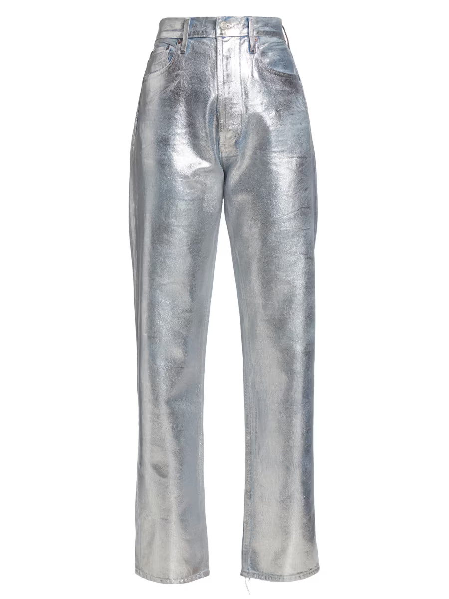 90s Pinch-Waist High-Rise Metallic Straight-Leg Jeans | Saks Fifth Avenue