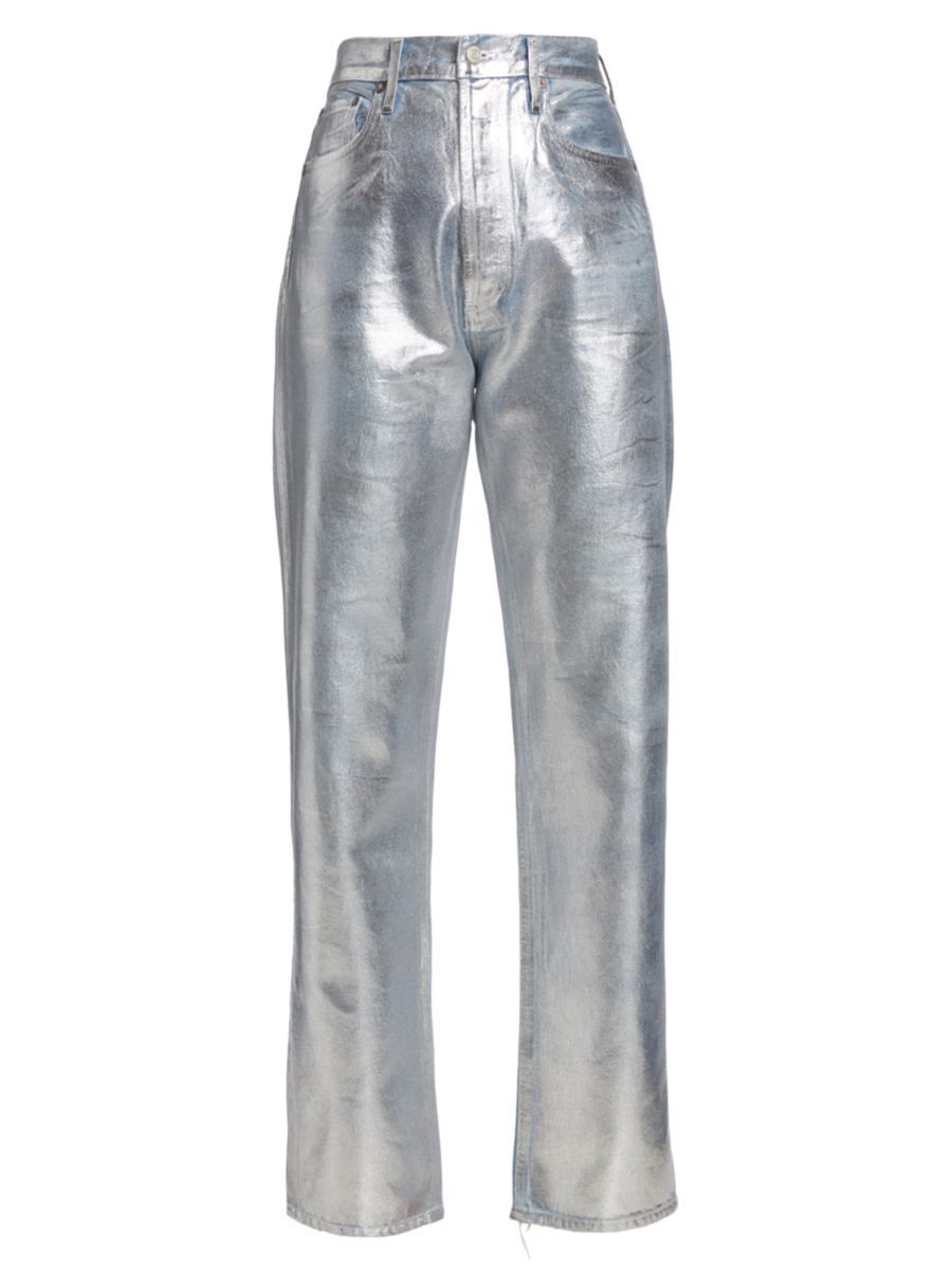 90s Pinch-Waist High-Rise Metallic Straight-Leg Jeans | Saks Fifth Avenue