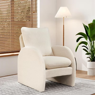 Beige Boucle Accent Armchair, Modern Upholstered Chair with Solid Wood Frame, Comfy Reading Chair for Living Room, Bedroom – Cuddlewood | Target