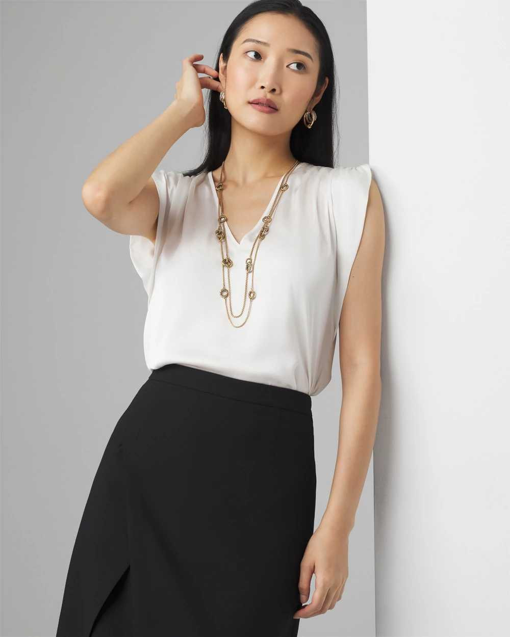 Sleeveless V-neck Ruched Shoulder Shell Top | White House Black Market