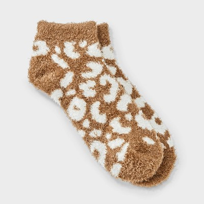 Women's Leopard Cozy Low Cut Socks - Auden™ Tan 4-10 | Target