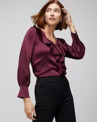 Long Sleeve Ruffle Front Blouse | White House Black Market