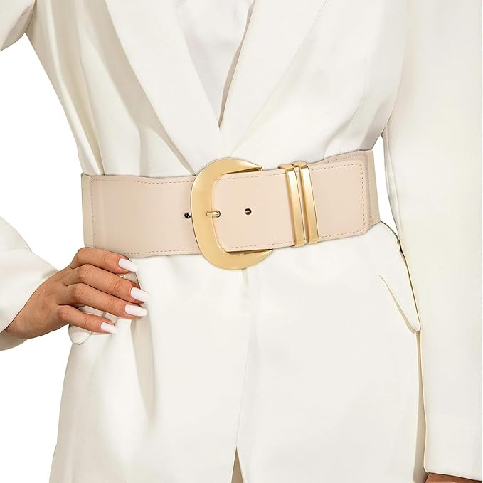 WHIPPY Women Wide Elastic Waist Belt for Dresses Fashion Gold Buckle Stretchy Leather Waistband f... | Amazon (US)