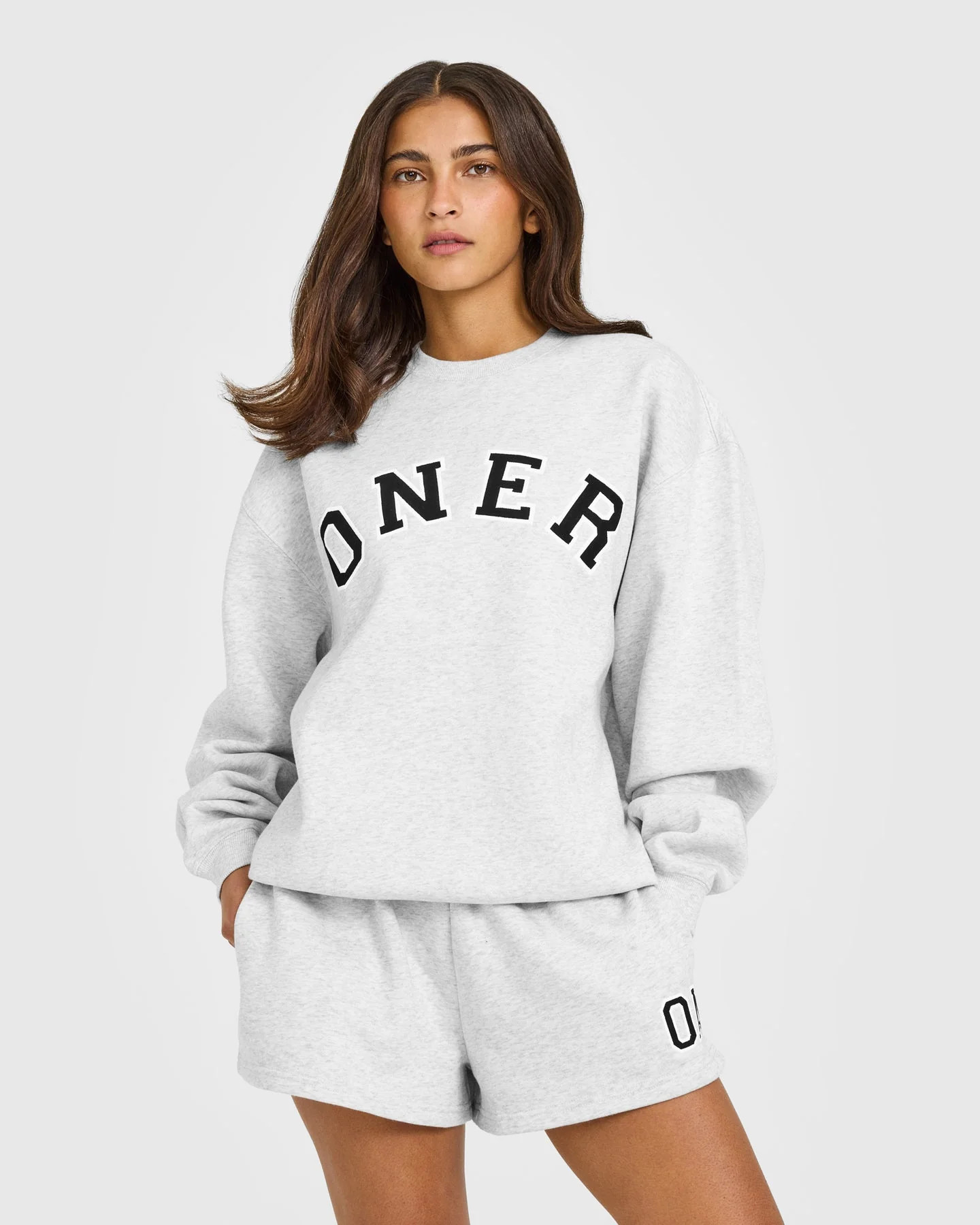 Foundations Oversized Oner Girlfriend Sweatshirt 
 Light Grey Marl | Oner Active (UK / US)