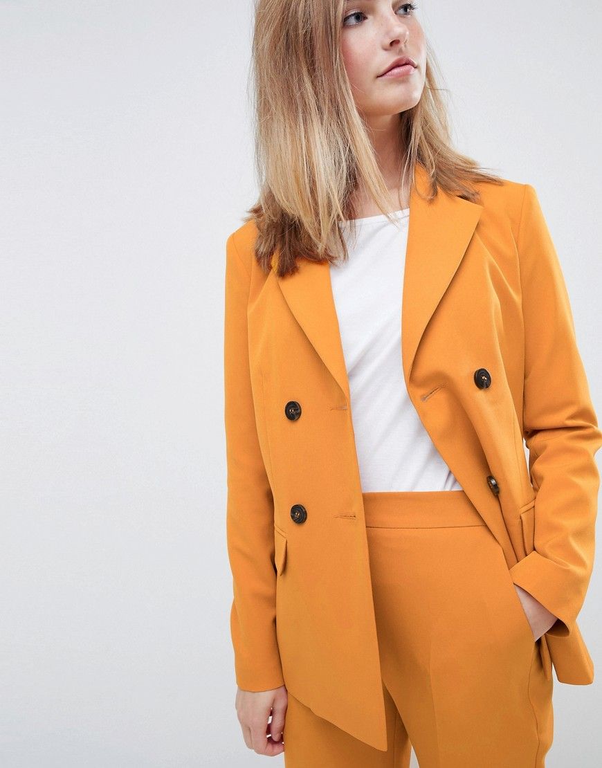 ASOS DESIGN double breasted blazer with contrast horn buttons - Yellow | ASOS US