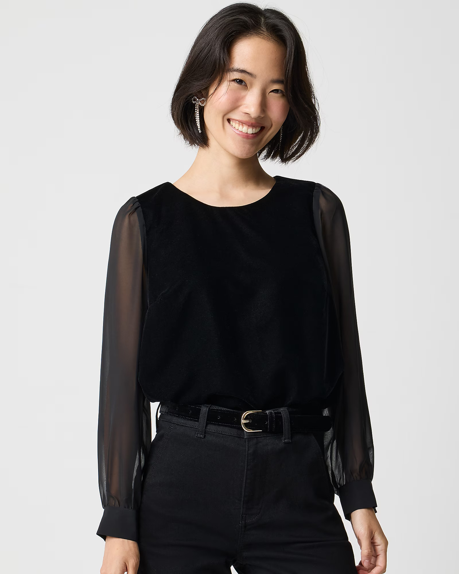 Velvet puff-sleeve top | J.Crew Factory