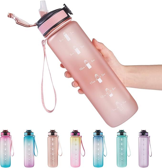EYQ 32 oz Water Bottle with Time Marker, Carry Strap, Leak-Proof Tritan BPA-Free, Ensure You Drin... | Amazon (US)