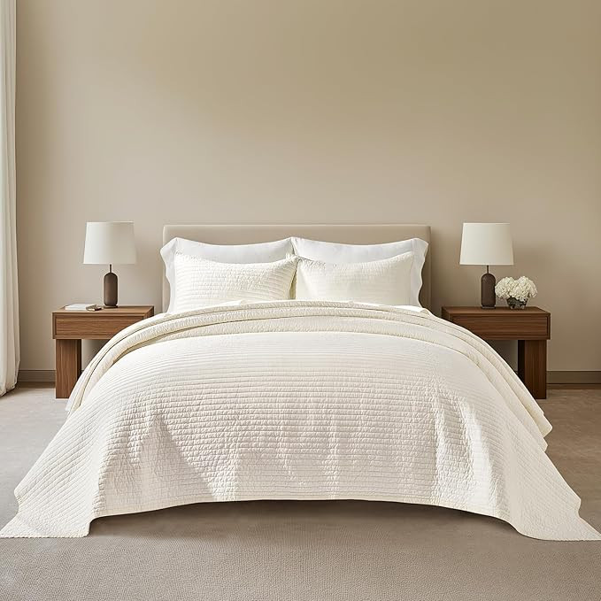 EVERGRACEHOME Cotton Sateen Quilt Set King Size, Pre-Washed Cotton Channel Stitch Coverlet Bedspr... | Amazon (US)