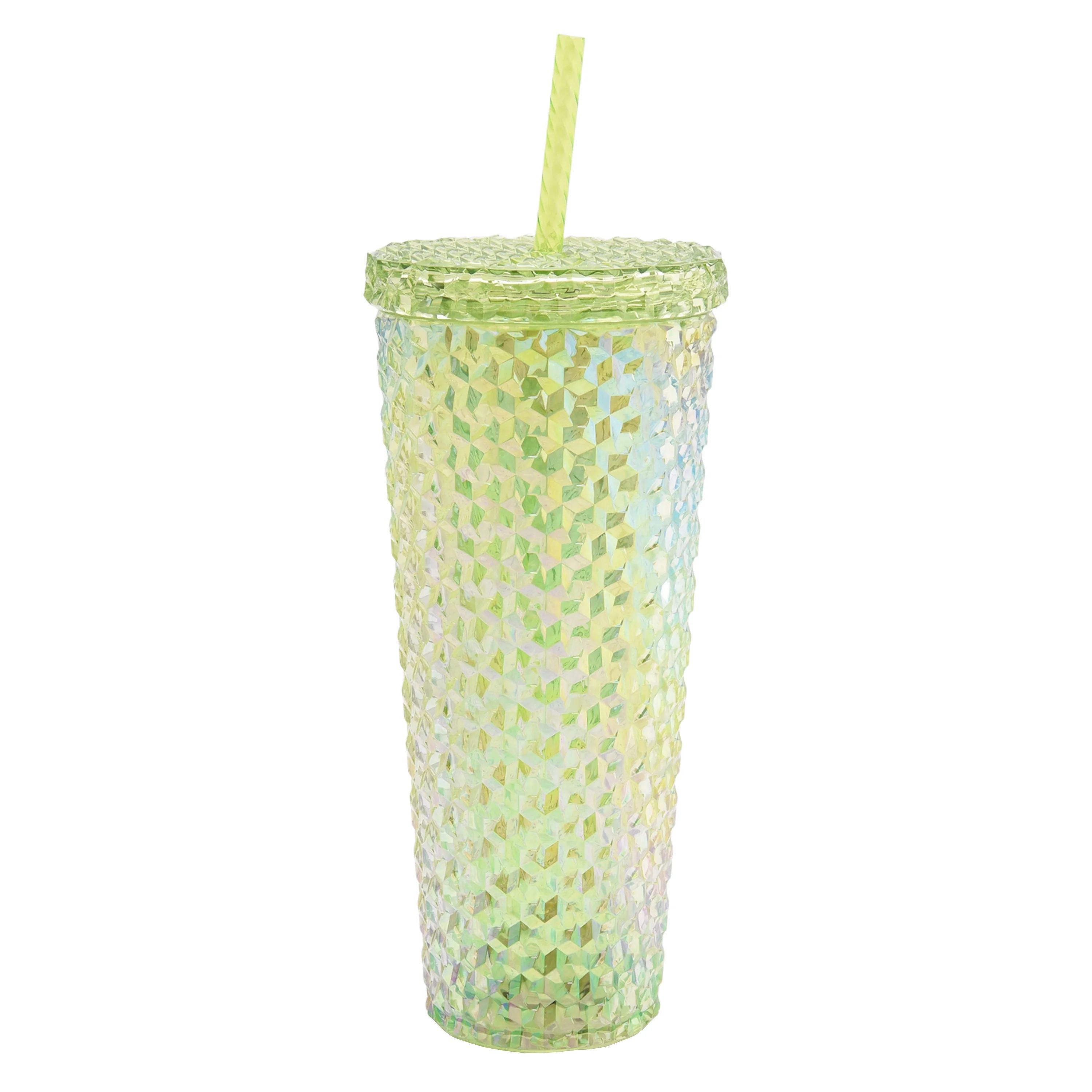 Mainstays 26-Ounce Acrylic Iridescent Textured Tumbler with Straw, Green | Walmart (US)