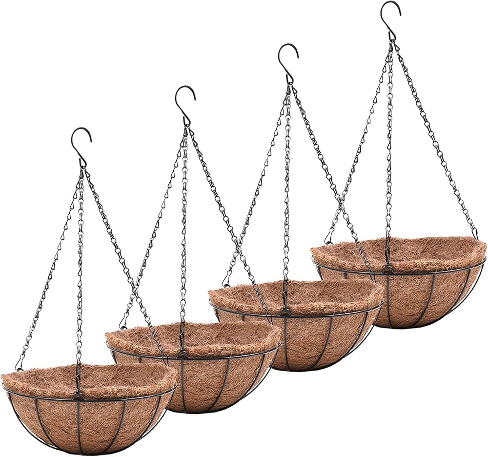 10 inch Metal Hanging Baskets For Plants Outdoor 4 Pack Round Metal Wire Hanging Basket Planter w... | Amazon (US)