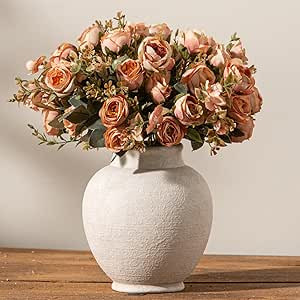 Florero de cerámica de 6.7 pulgadas, jarrón de flores color blanco rústico, jarrón decorativo... | Amazon (US)