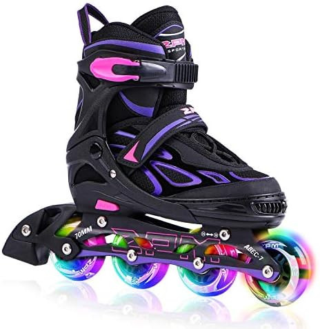 2PM SPORTS Vinal Girls Adjustable Flashing Inline Skates, All Wheels Light Up, Fun Illuminating Skat | Amazon (US)