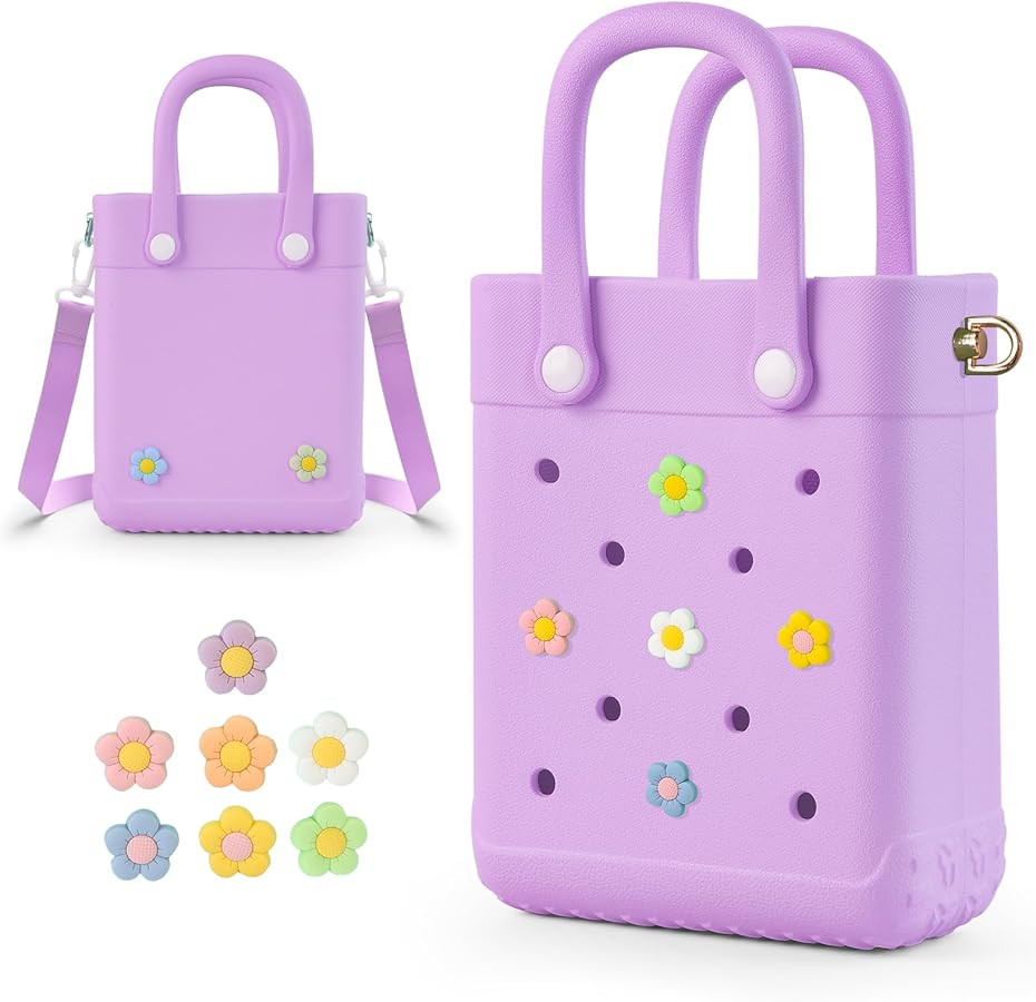 Mini Rubber Tote Bag with 7 Charms X-Small Waterproof EVA Beach Bag for Little Girls & Women Pool... | Amazon (US)