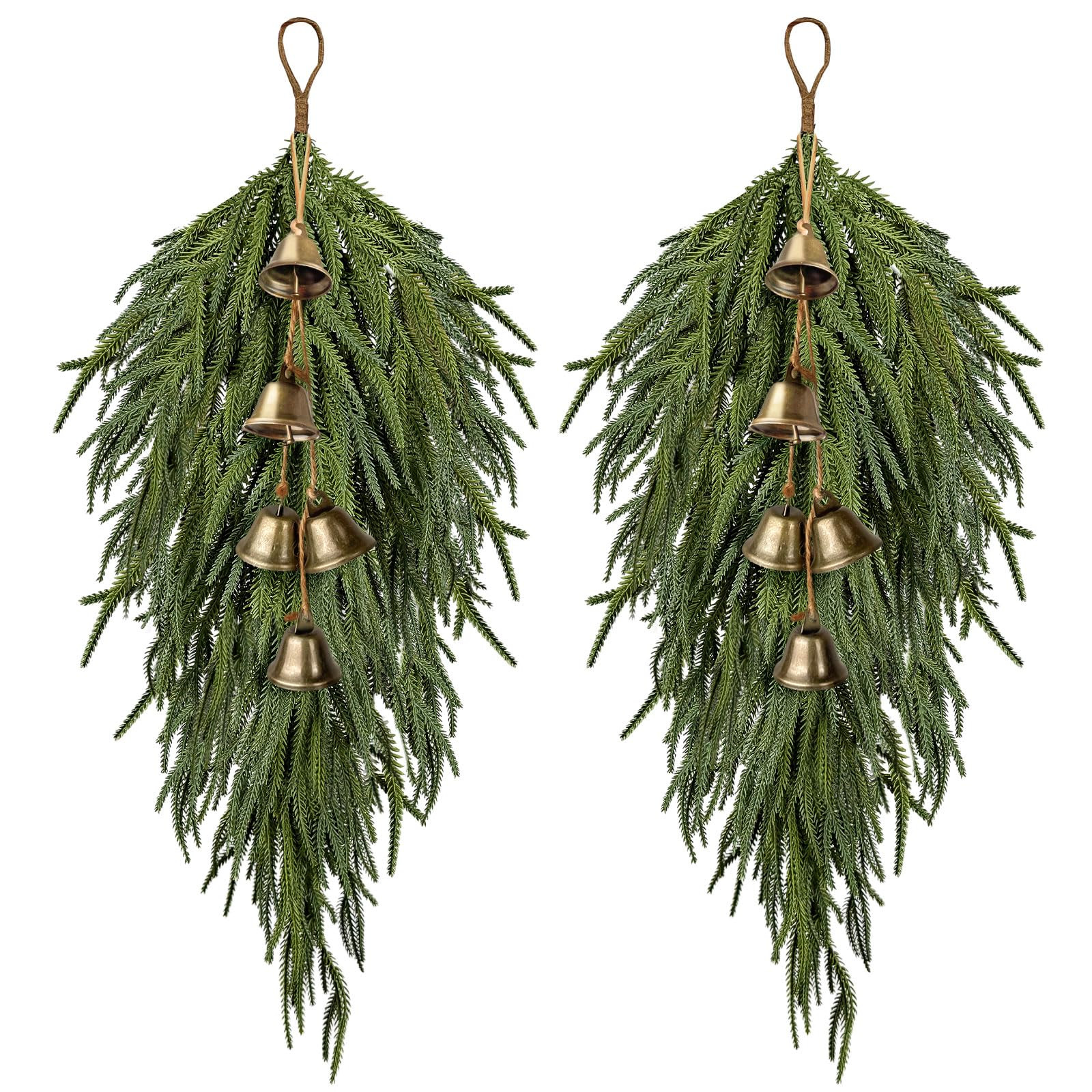 2 Pcs Christmas Swag with Bell,27.5inch Norfolk Pine Teardrop Swag,Christmas Teardrop Wreath for ... | Amazon (US)