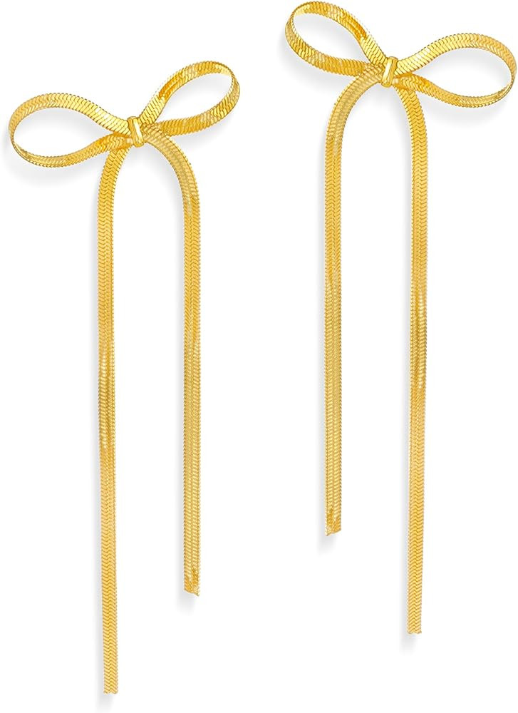 Sonateomber long gold chain tassel earrings - 14k gold plated brass anchor snake chain – with r... | Amazon (US)