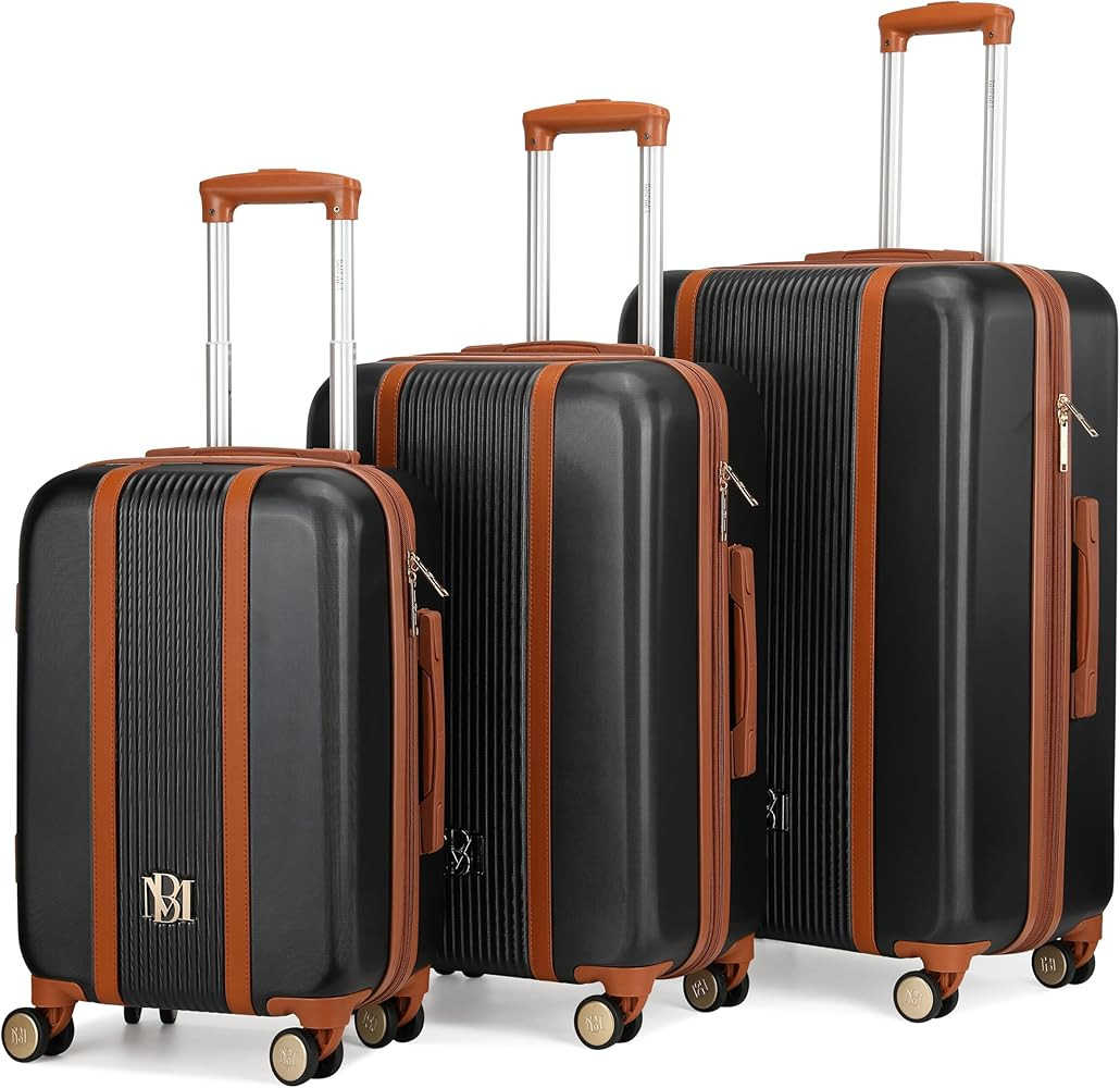 Badgley Mischka Mia 3-Piece Expandable Polycarbonate-ABS Retro Luggage Set (Black) | Amazon (US)