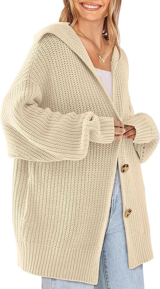 LILLUSORY Womens 2023 Long Sleeve Slouchy Soft Cable Knit Cardigan Open Front Button Chunky Oversize | Amazon (US)