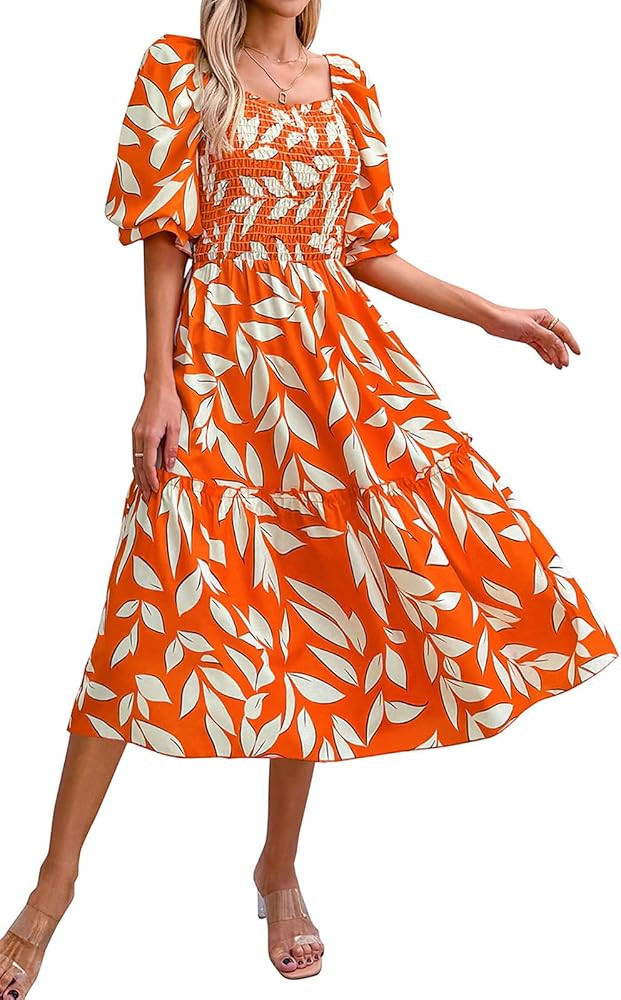 PRETTYGARDEN Women's Summer Casual Dresses 2025 Spring Puff Sleeve Square Neck A-line Flowy Boho ... | Amazon (US)