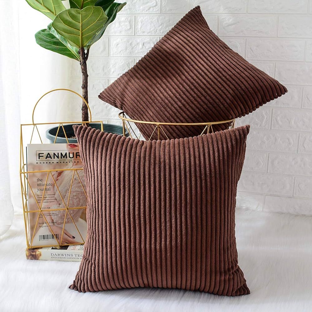 MERNETTE Pack of 2, Corduroy Soft Decorative Square Throw Pillow Cover Cushion Covers Pillowcase,... | Amazon (US)