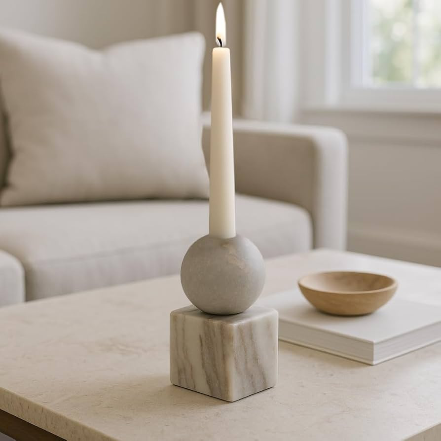 Marble Candle Holder for Taper Candles – Centerpieces for Tables with Spherical Accent and Squa... | Amazon (US)