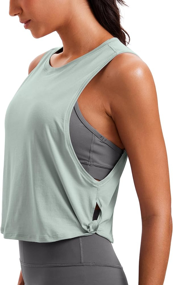 CRZ YOGA Pima Cotton Cropped Workout Tank Tops for Women - Sleeveless Sports Athletic Yoga Runnin... | Amazon (US)