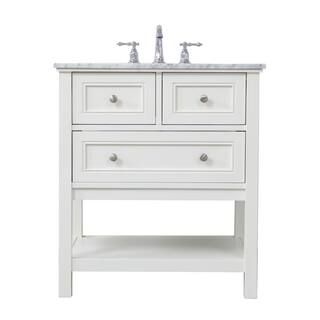 Timeless Home Gina 30 in. W x 22 in. D x 33.75 in. H Single Bathroom Vanity in White with Carrara... | The Home Depot