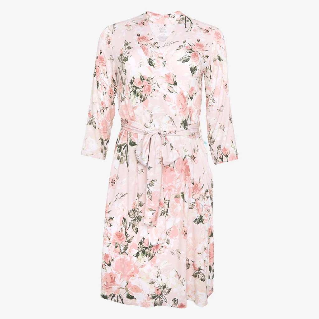 Floral Pink Women's Maternity Robe | Vintage Pink Rose | Posh Peanut
