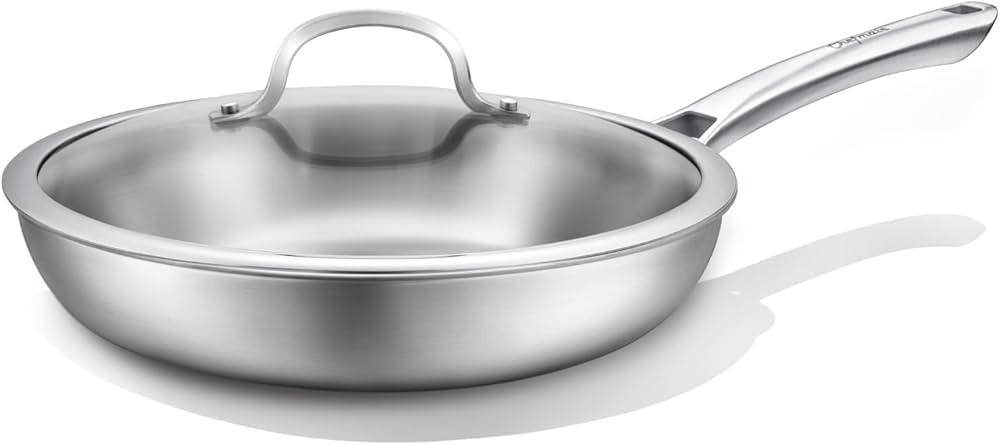 12 inch Tri-Ply Stainless Steel Frying Pan with LID,PFOA&PTFE Free Skillets,Chef's Pans,Dishwashe... | Amazon (US)