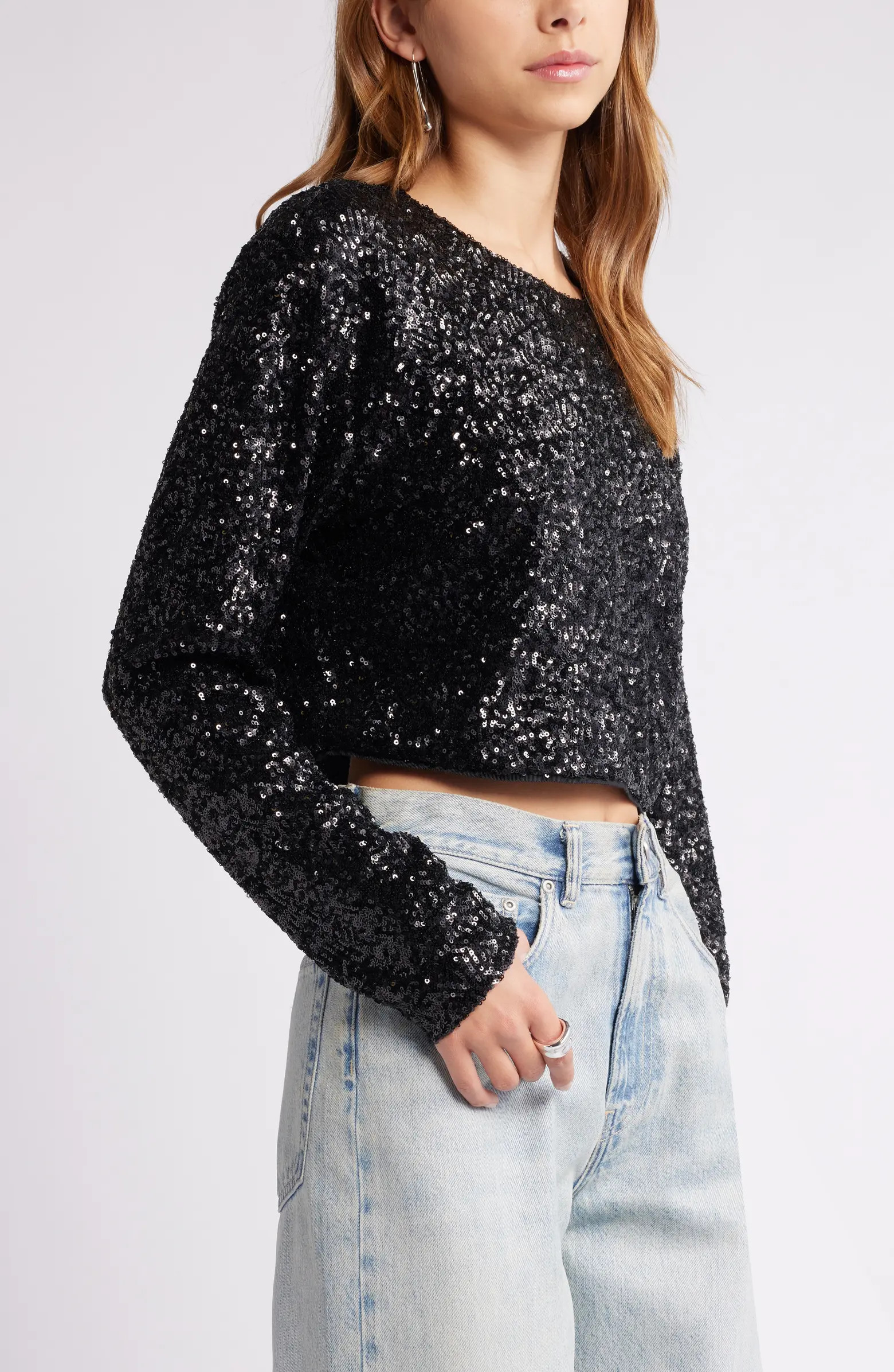 Open Edit Crop Sequin Top | Nordstrom | Nordstrom