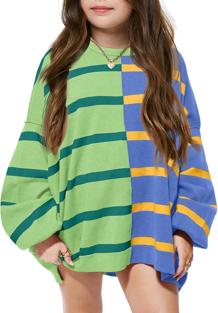 Meikulo Girls Striped Color Block Pullover Sweaters Kids Oversized Fashion Knit Sweater Clothes 5... | Amazon (US)