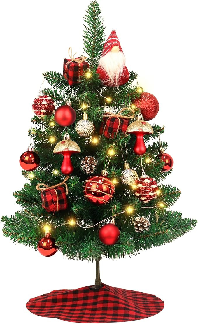 Mini Small Christmas Tree with Lights, 2ft Artificial Small Table Top Christmas Tree with Gnome, ... | Amazon (US)
